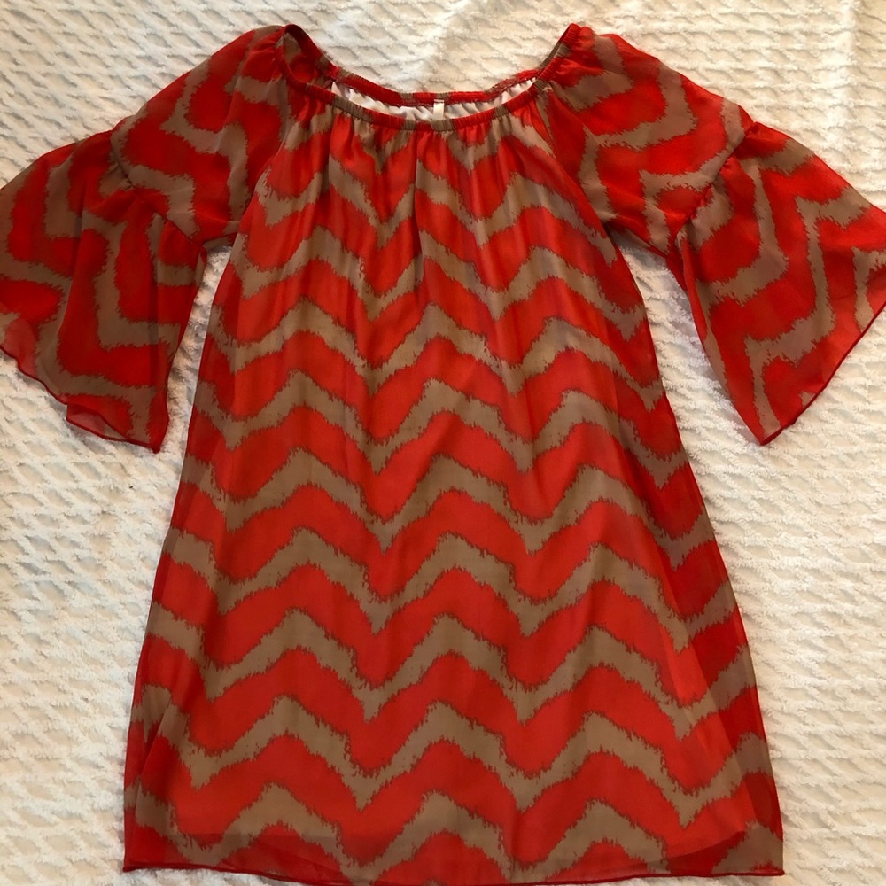 Orange and tan chevron dress